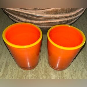Caravan Home Summer Glass Collection 9oz Tumblers Orange Yellow Rim Set of 2